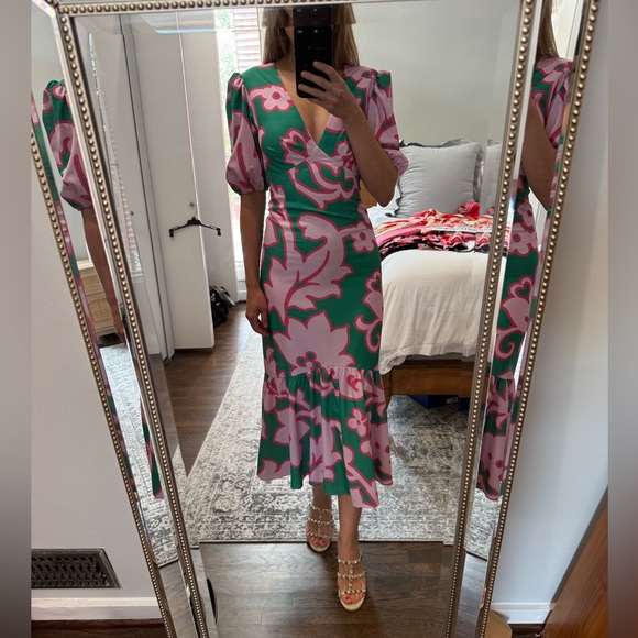 rhode pink and green dress Dark Green Midi Slip Dress Dark Green / US 2 main image 0